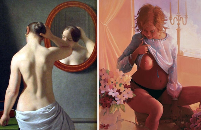 C.W. Eckersberg's 'Woman Standing in Front of a Mirror' (L) and Lisa Yuskavage's 'Northview' (R) have been targeted by the Facebook ban gods.